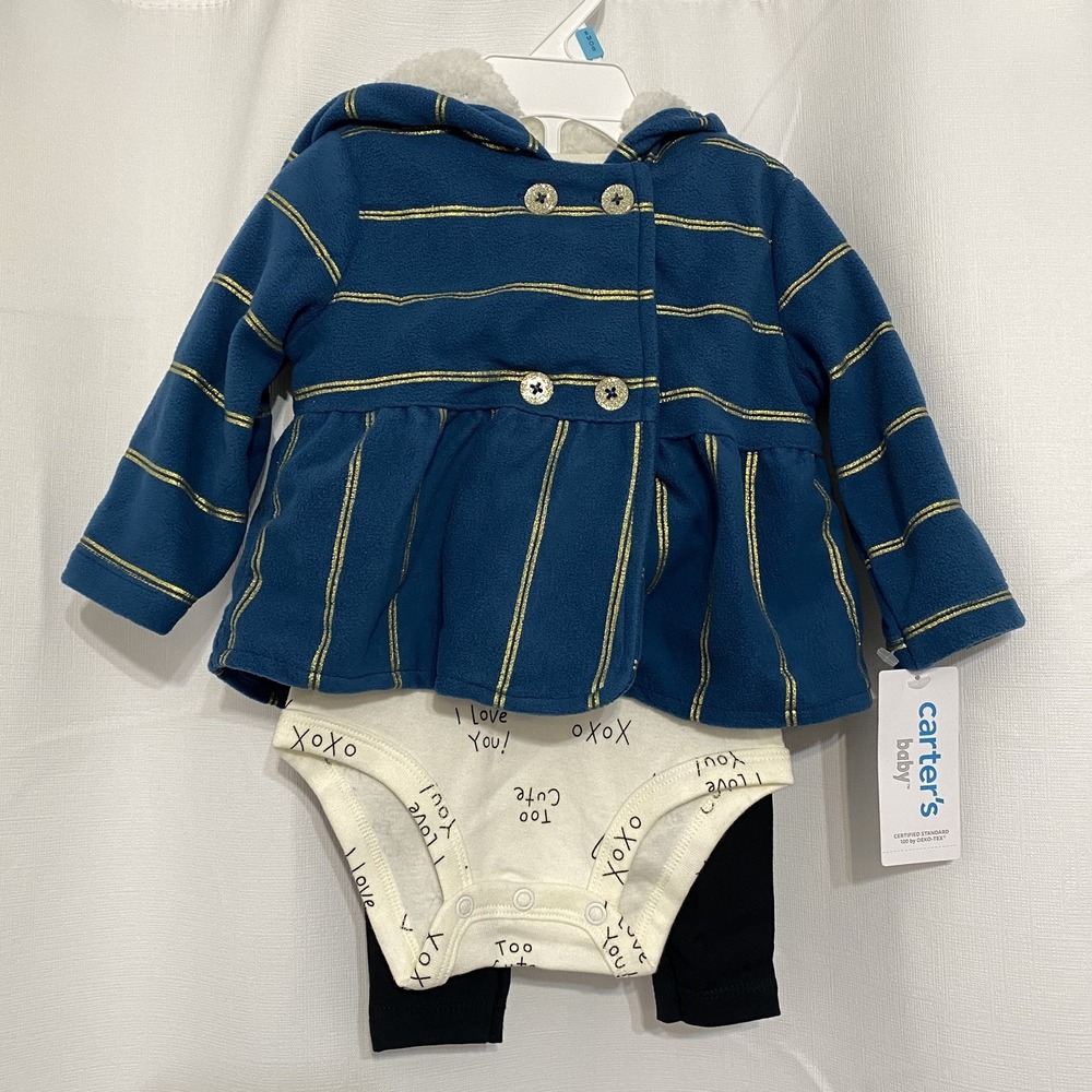 Carter's‎ Baby 3-Piece Striped Coat Hoodie Set NWT Size 6 months MSRP $38